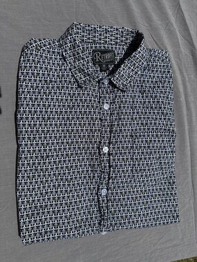 Retrofit Black & White Anchor-Print Casual Button-Down Shirt